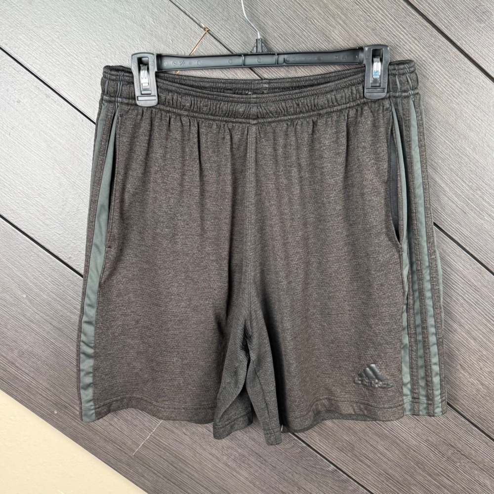 Adidas Men's XL ClimaLite 3 Stripe Athletic Shorts Charcoal Gray Drawstring
